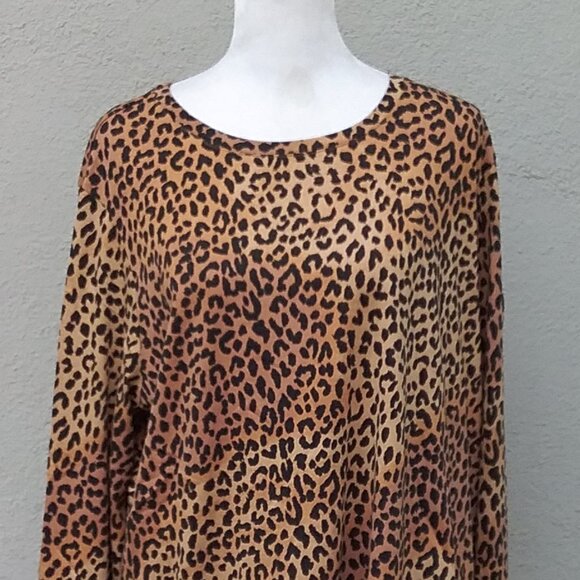Land's End Top Women's Tee T-shirt XL Black Tan Soft Knit Animal Print - Picture 2 of 5